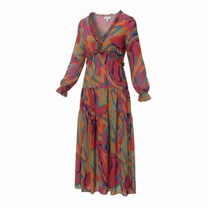 Multicolor Long Sleeve Maxi Dress